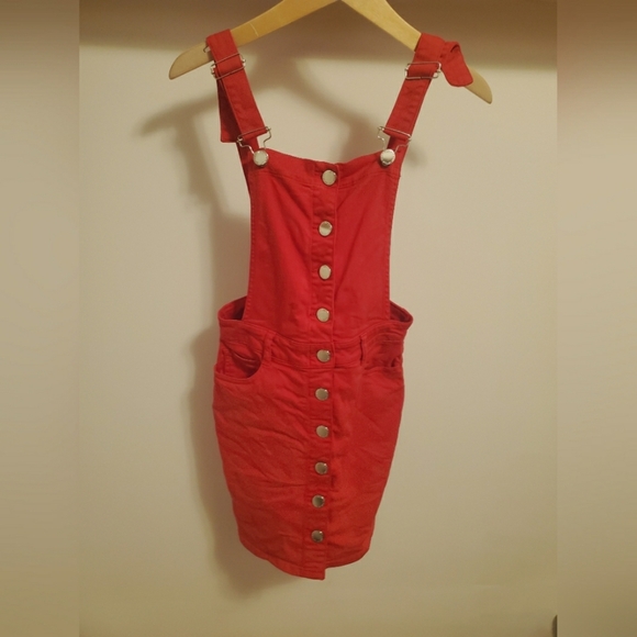 Maje Rira Red Denim Overall Style Button Down Mini Dress size XS. - Picture 2 of 14